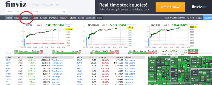 Stock Screener titoli azionari finviz-screener